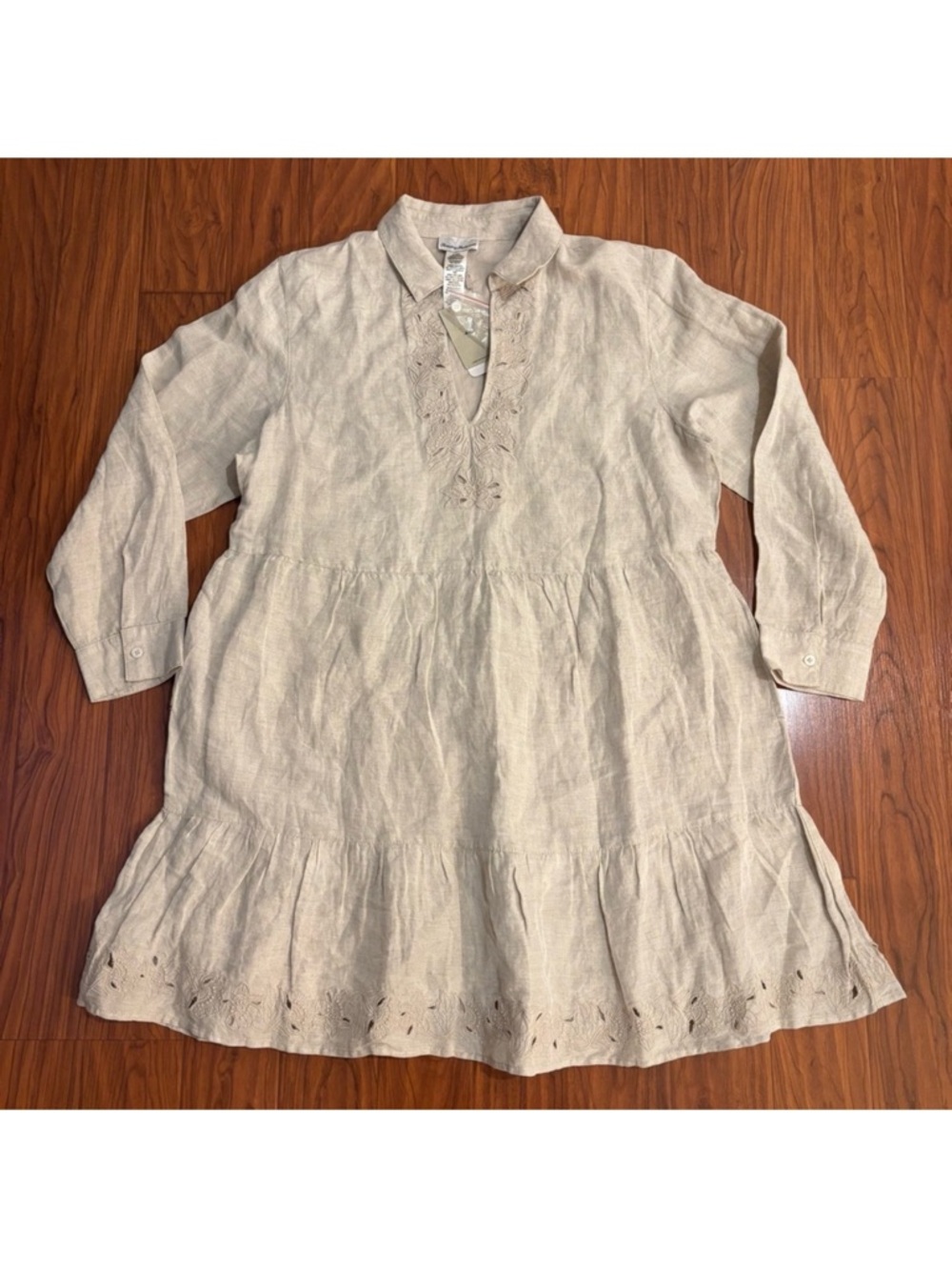 NWT Tommy Bahama St Lucia Embroidered Collar Dress Coverup Beige Linen Medium